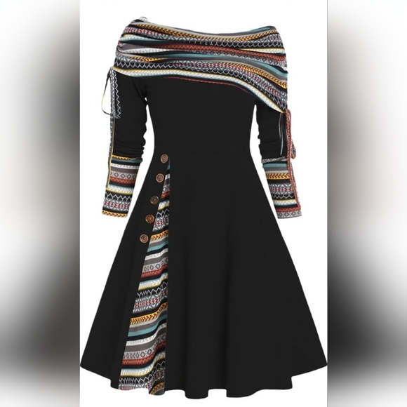 Dressfo Dresses & Skirts - NWOT Dresslily Convertible Neck Cinched Striped Flare A-Line Dress. XL/16.